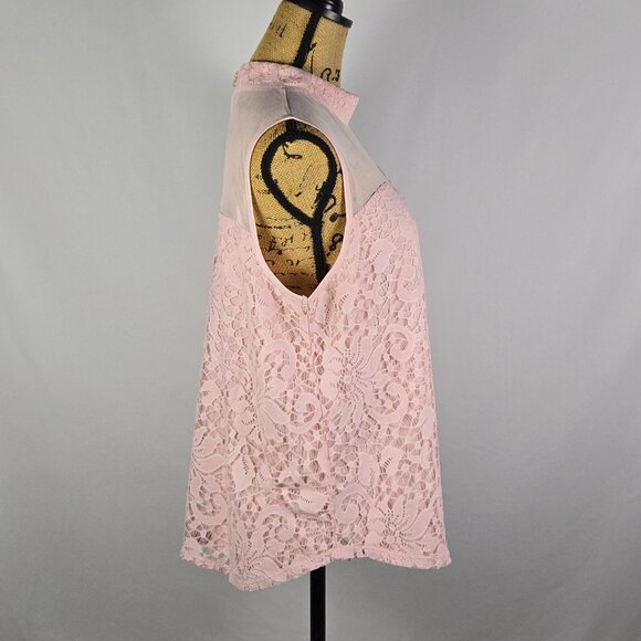 Eve & Maddie Pink Lace Sleeveless Blouse Sheer Mesh Yoke‎ Top XL Romantic Chic - Picture 4 of 13